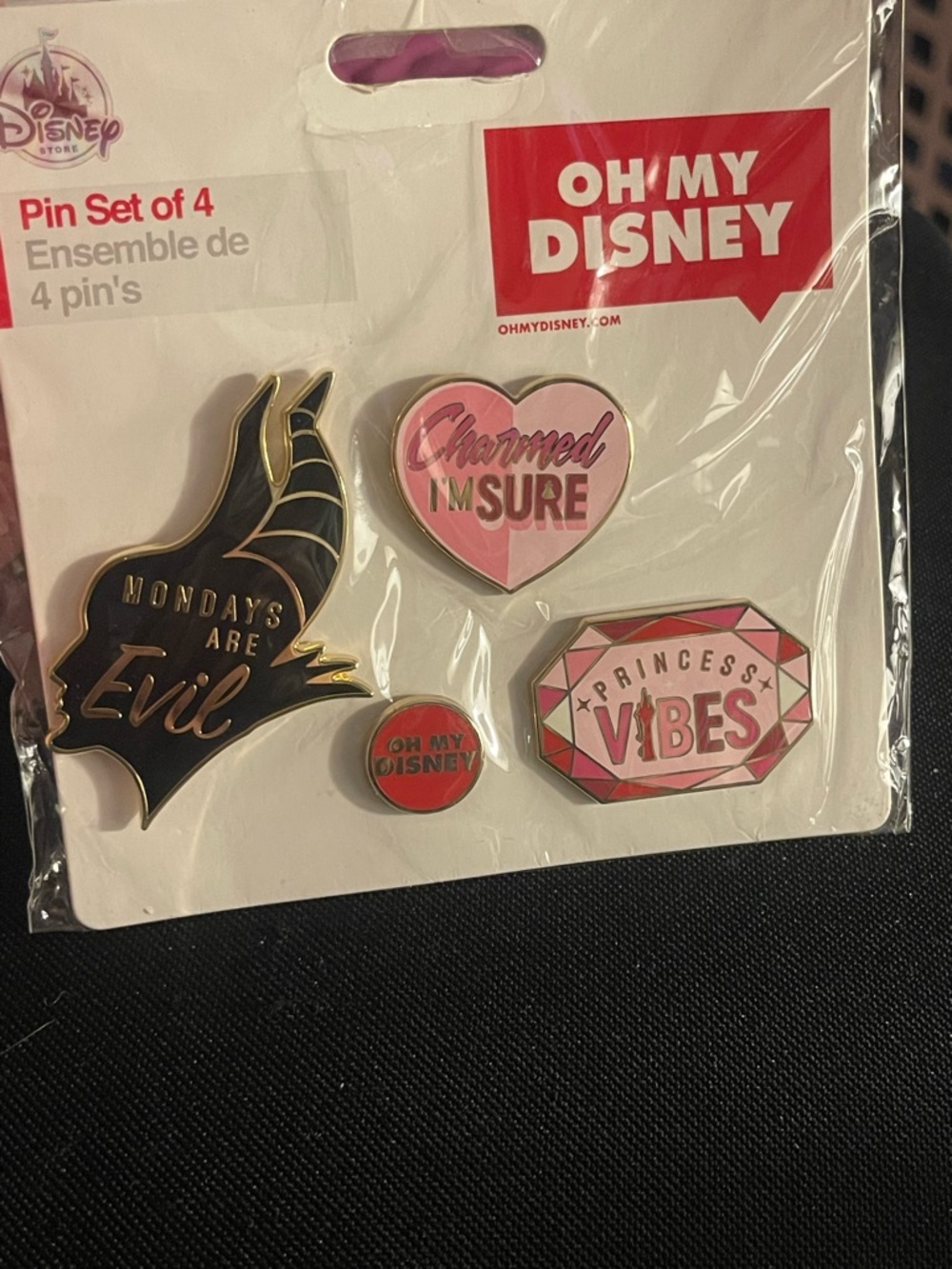 Disney Pink Black Gold Enamel Pin Set - Oh My Disney Princess Vibes